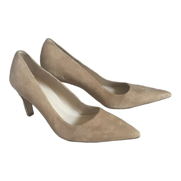 Good American Suede Point Toe Pumps Size 6 Tan Neutral Classic Leather Heels - Picture 1 of 9